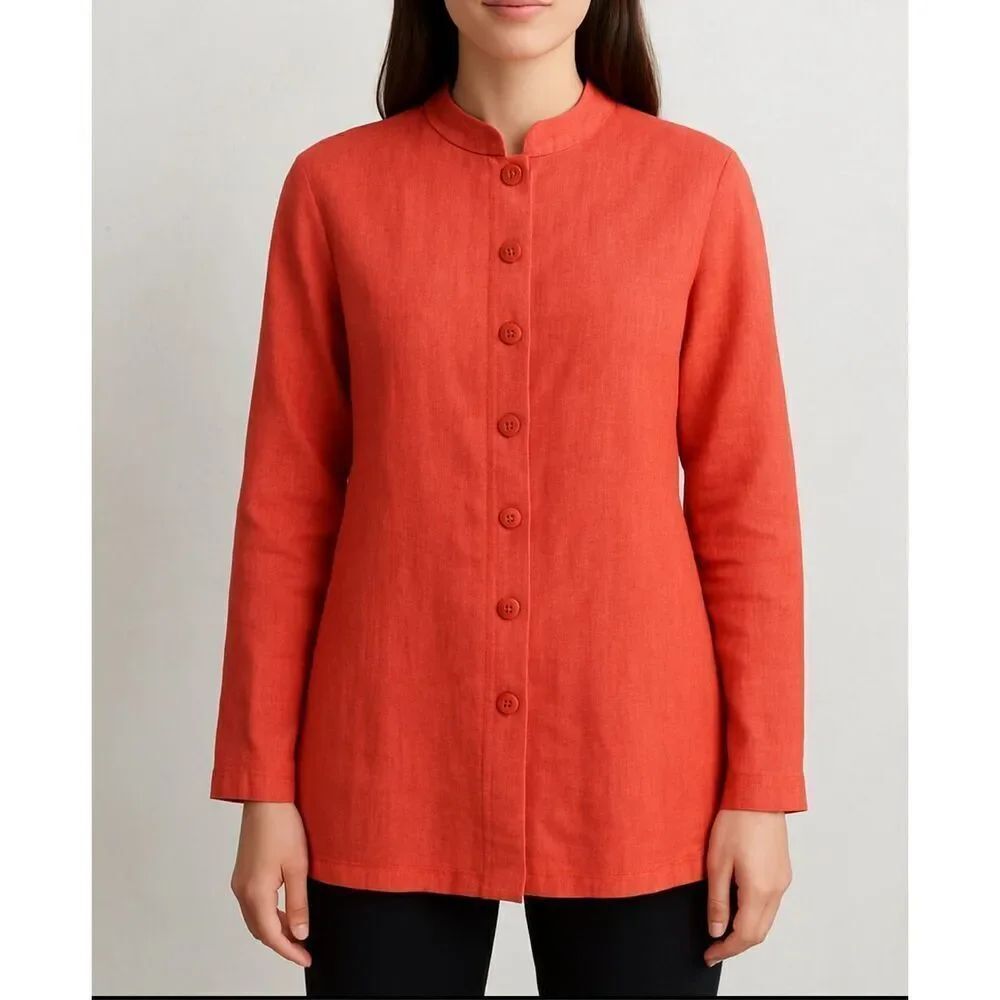 Flax soft red button front tunic top size medium